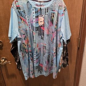 Robert Graham Vibrant Blue and Multicolor Shirt. Name Of Shirt Is Tetris.